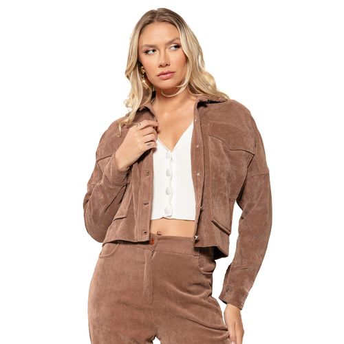 Casaco Cropped Feminino Biamar Veludo Cotelê Marrom