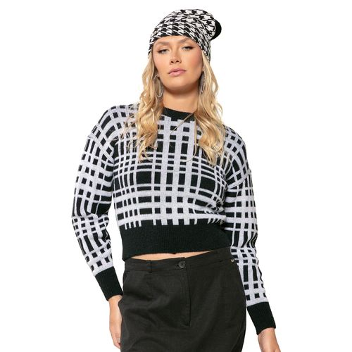 Blusa Feminina Biamar Tricot Geométrico Preto/Branco