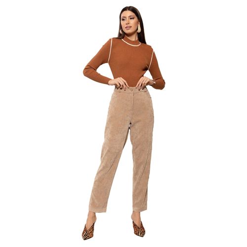 Calça Feminina Biamar Reta Veludo Cotelê Bege Claro