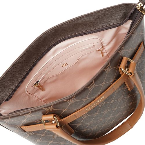 Bolsa Feminina Rafitthy Tote Grande Monograma Marrom Escuro