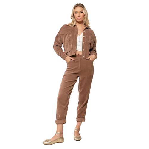 Calça Feminina Biamar Reta Veludo Cotelê Marrom