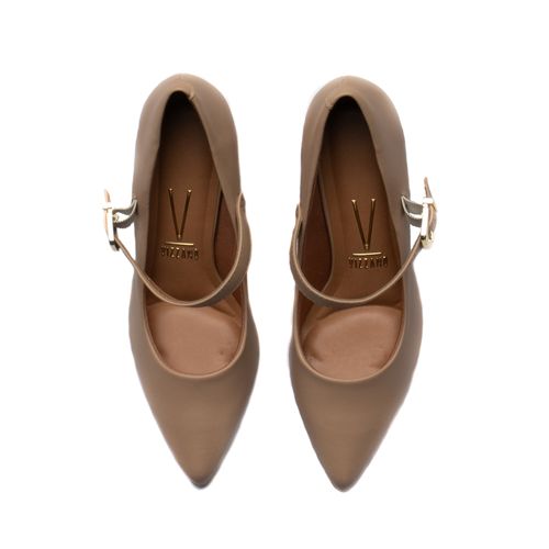 Sapato Feminino Vizzano Scarpin Pelica Bico Fino Bege
