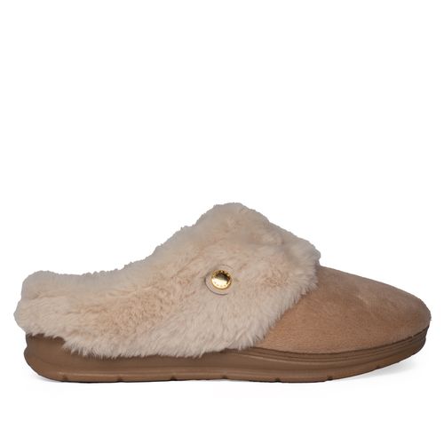 Pantufa Feminina Pegada Peluciada Bege/Areia