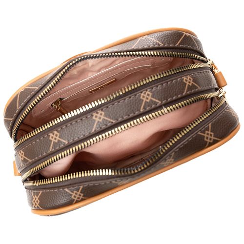 Bolsa Feminina Rafitthy Transversal Pequena Monograma Marrom
