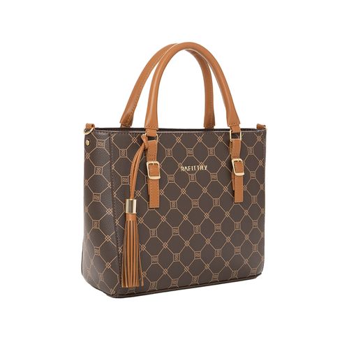 Bolsa Feminina Rafitthy Tote Média Monograma Marrom Escuro