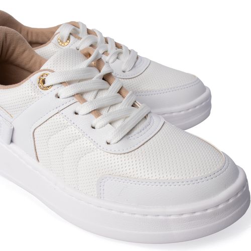 Tênis Feminino Modare Napa Microfuros Ilhós Dourado Branco