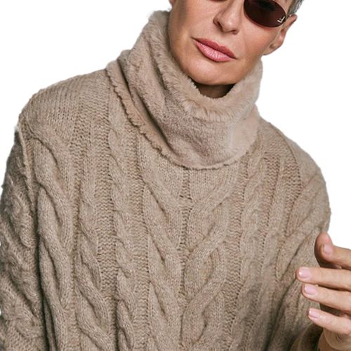 Capa Feminina Biamar Tricot Trançado c/ Pelo Gola/Punho Bege