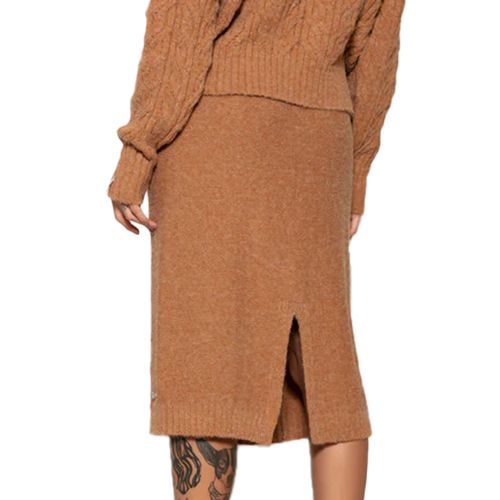 Saia Midi Feminina Biamar Tricot Trançado Caramelo
