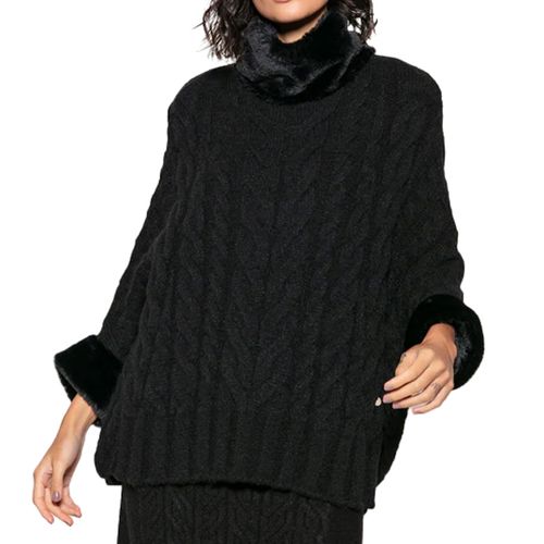 Capa Feminina Biamar Tricot Trançado Pelo Gola/Punho Preto