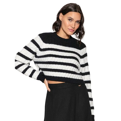 Blusa Cropped Feminina Biamar Tricot Listras Preto/Branco