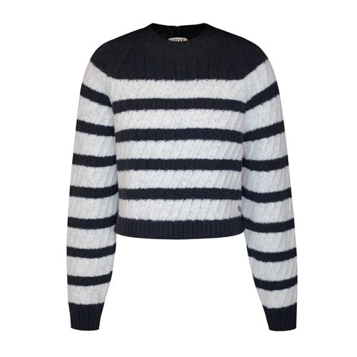 Blusa Cropped Feminina Biamar Tricot Listras Preto/Branco