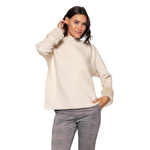 Blusa Feminina Biamar Malha Pelo Punhos Bege Claro