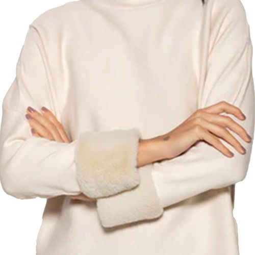 Blusa Feminina Biamar Malha Pelo Punhos Bege Claro