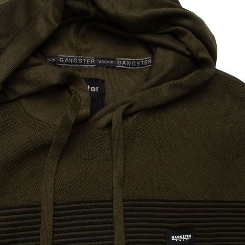 Suéter Masculino Gangster Plus Size Tricot Capuz Faixa Oliva