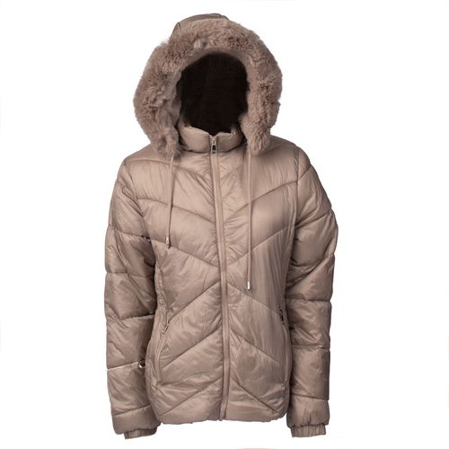Jaqueta Puffer Feminina Facinelli Capuz Removível Bege