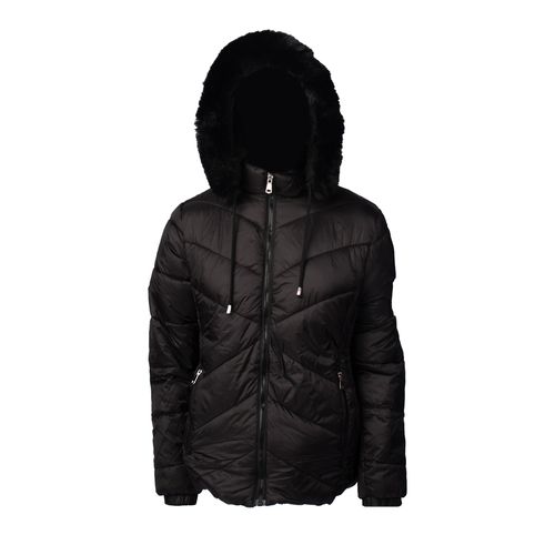 Jaqueta Feminina Facinelli Puffer Capuz Removível Pelo Preto