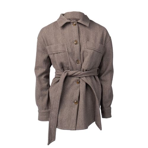 Casaco Feminino Facinelli de Lã c/ Amarração Cinto Cinza