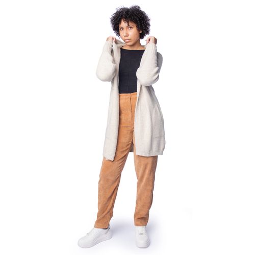 Casaco Alongado Feminino Biamar Tricot Capuz Bege Claro