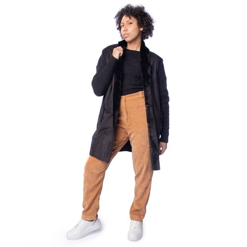 Casaco Feminino Biamar Tricot Detalhes em Pelo Preto