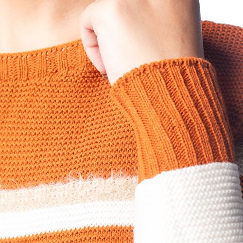 Blusa Feminina Oliveira Malhas Tricot Listras Caramelo