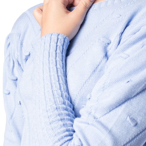 Blusa Feminina Oliveira Malhas Tricot Mangas Bufantes Azul