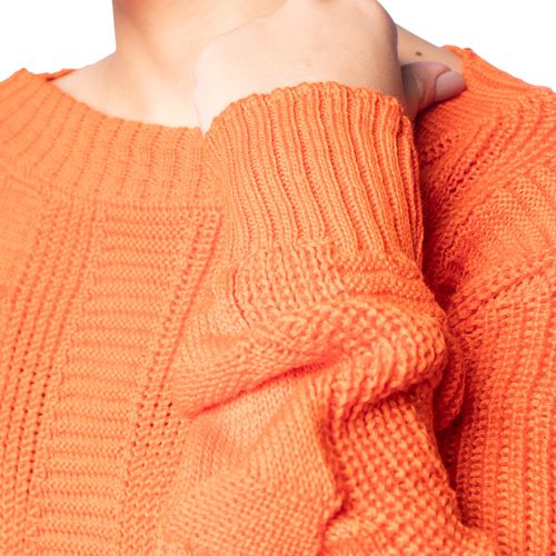 Blusa Feminina Oliveira Malhas em Tricot com Texturas Laranja