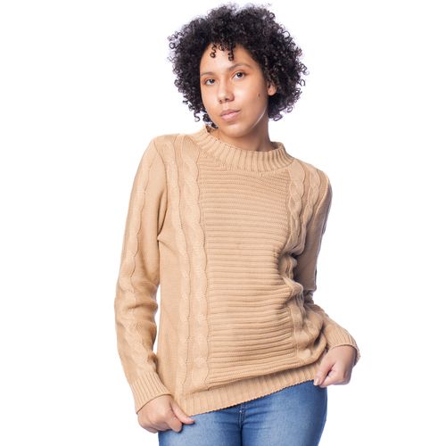 Blusa Feminina Oliveira Malhas Tricot Trançado Bege Médio