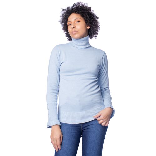 Blusa Feminina Oliveira Malhas Tricot Babados Azul Claro