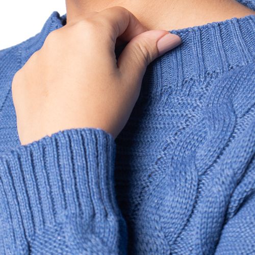 Blusa Feminina Oliveira Malhas Tricot Trançado Azul