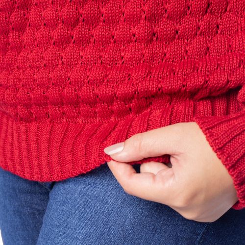 Blusa Feminina Oliveira Malhas Tricot Gola Alta Vermelho