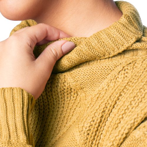 Blusa Feminina Oliveira Malhas Tricot Gola Alta Mostarda