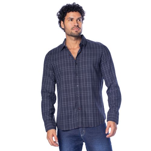 Camisa Masculina Dixie Manga Longa Listras Marinho