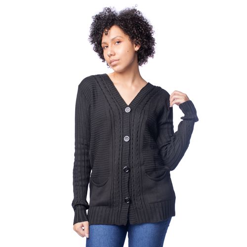 Casaco Feminino Oliveira Malhas Tricot Botões Preto