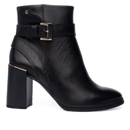 Bota Feminina Tanara Couro Fivela Salto Metal Preto