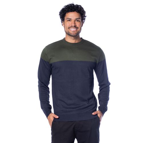 Suéter Masculino Balboa Listrado Gola Careca Marinho/Militar
