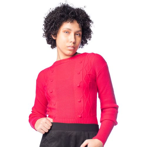 Blusa Cropped Feminino Oliveira Malhas Tricot Relevo Rosa