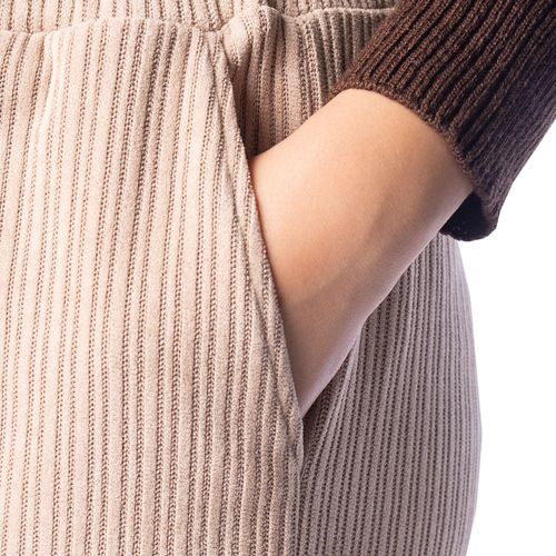 Calça Feminina Facinelli Reta Cotelê Bolsos Cadarço Caqui