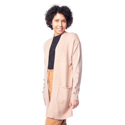 Casaco Feminino Facinelli Tricot Botões Alongado Caqui