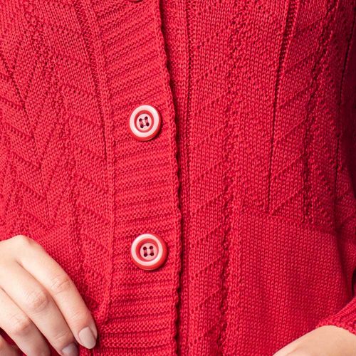 Casaco Feminino Oliveira Malhas Tricot Botões Vermelho
