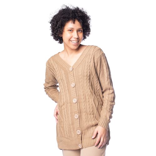 Casaco Feminino Oliveira Malhas Tricot Botões Caqui