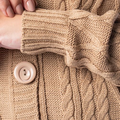 Casaco Feminino Oliveira Malhas Tricot Botões Caqui
