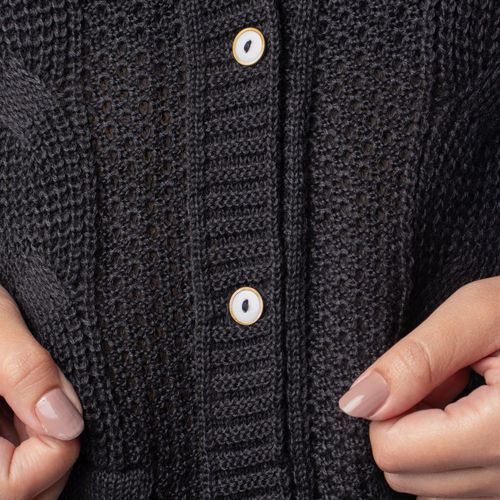 Casaco Feminino Oliveira Malhas Tricot Tranças Preto