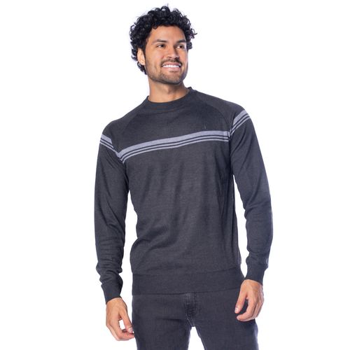 Suéter Masculino John Sailor Listrado Gola Careca Preto