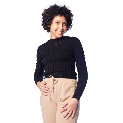 Blusa Feminina Oliveira Malhas Cropped Tricot Preto