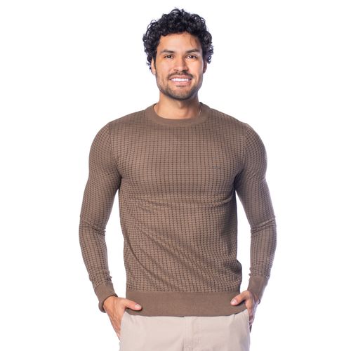 Suéter Masculino Dixie Quadriculada Gola Careca Marrom