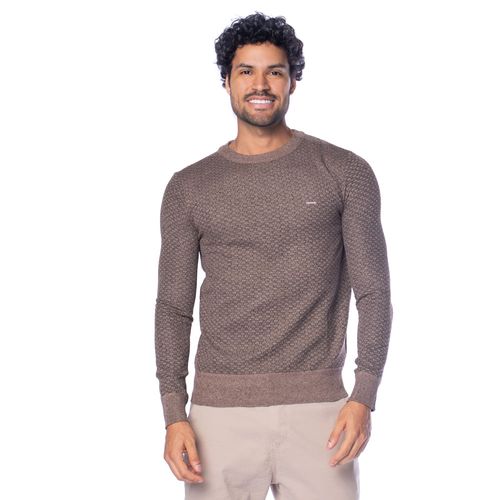 Suéter Masculino Dixie Quadriculada Gola Careca Marrom