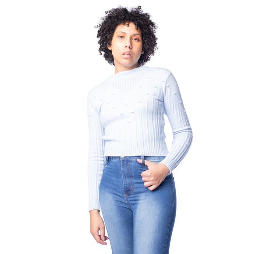 Blusa Cropped Feminino Oliveira Malhas Tricot Azul Claro