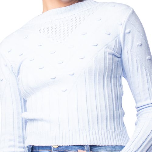 Blusa Cropped Feminino Oliveira Malhas Tricot Azul Claro