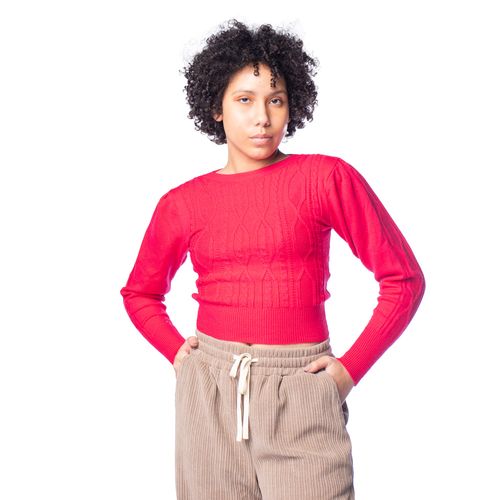 Blusa Feminina Oliveira Malhas Cropped Tricot Pink