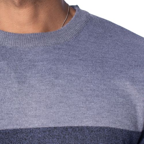 Suéter Masculino Balboa Listrado Gola Careca Marinho/Cinza